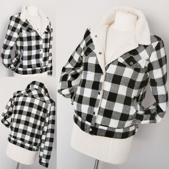 Funki Tribe Jackets & Blazers - Black Buffalo Plaid Sherpa Trucker Flannel Jacket